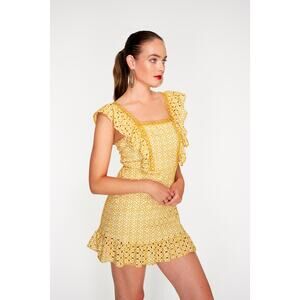 Topshop Broderie Ruffle Mini Dress Yellow Size 10